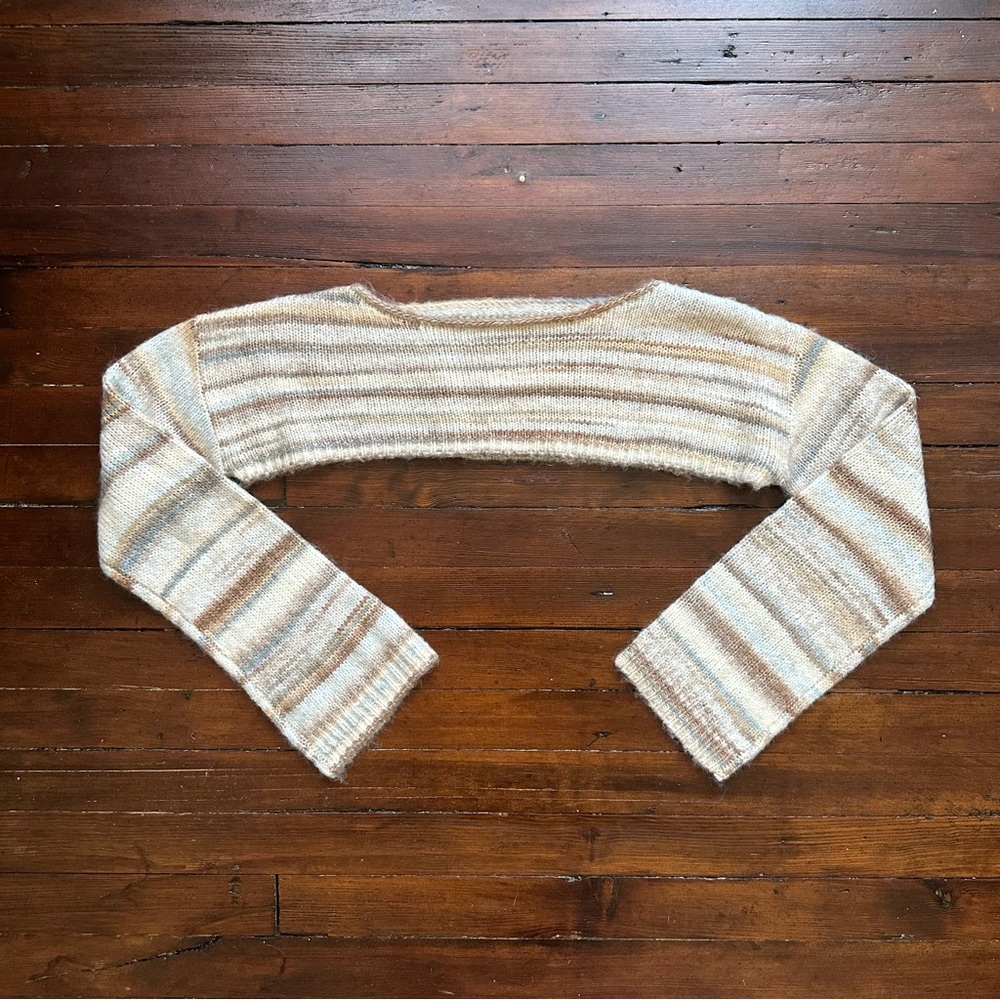 FREE PEOPLE NWT Space Dye Stripe Knit Bolero in Cream/Tan